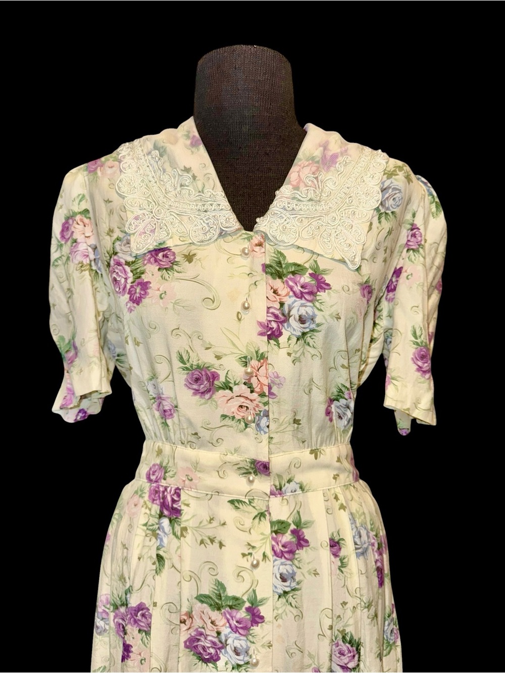 Vintage 80’s shabby chic cabbage rose dress Sz med